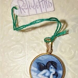 14kt Gold Raphael/Raffaello Blue Angel Cameo Pendant Naples - Torre Del Greco